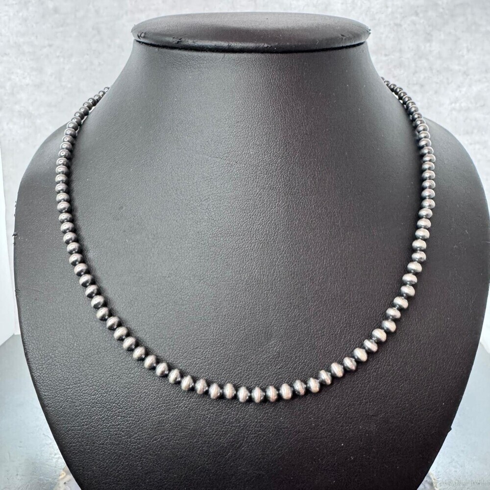 Sterling Silver Southwestern Style Navajo Pearl Beads 4 mm Necklace 18"-20"